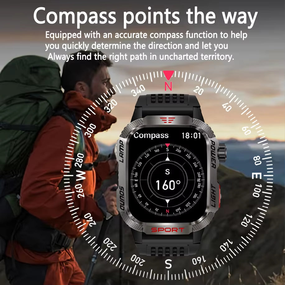 New for Huawei Xiaomi Military GPS Smart Watch Men Flashlight Compass Waterproof Outdoor Sport Tracker Bluetooth Call Smartwatch