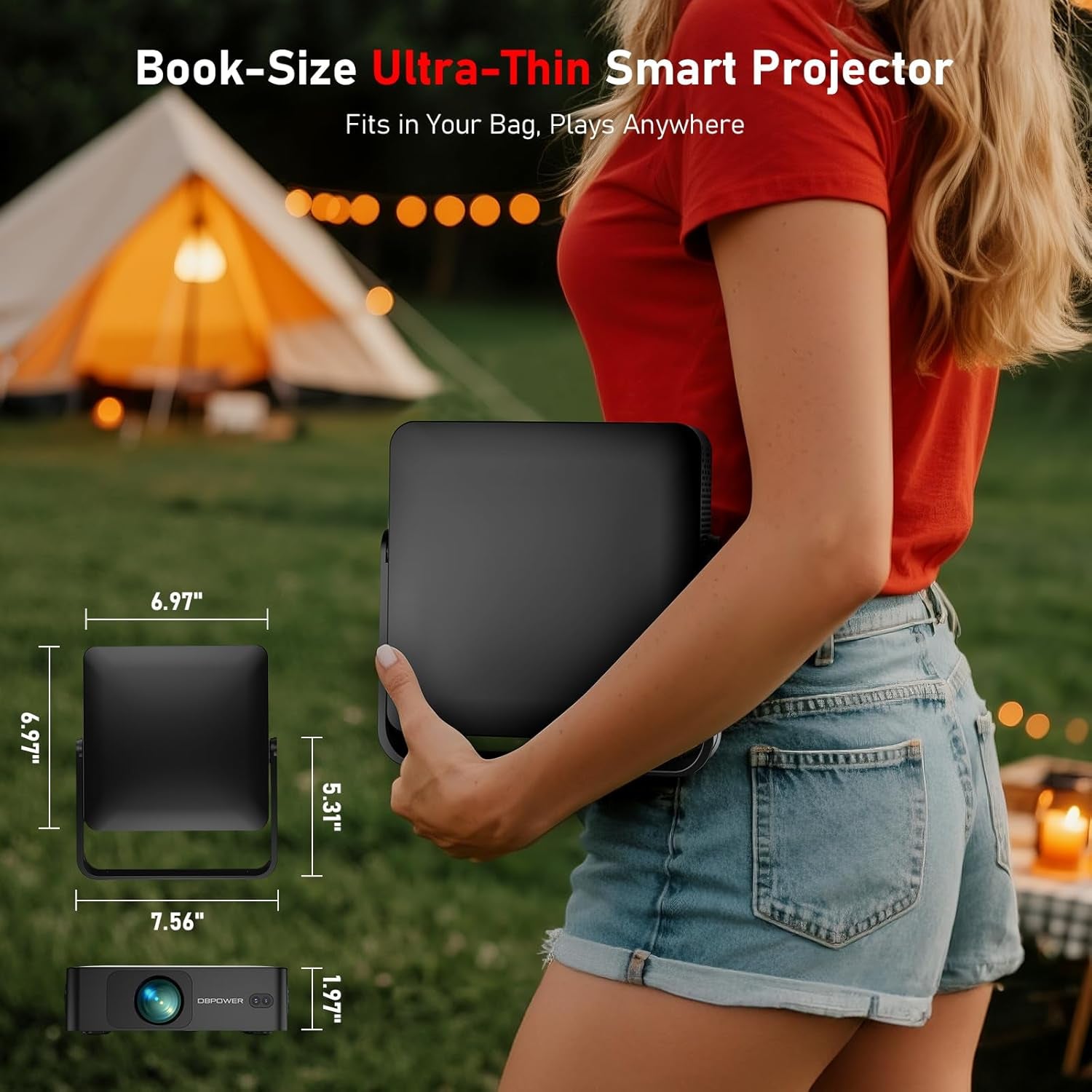 Smart Mini Projector N5 | Ultra-Slim 1.97" | WiFi 6 & Bluetooth | Netflix/Youtube/Disney+/Hulu | AI Auto Focus | 360° Stand | Full HD Home Cinema Portable (Black)
