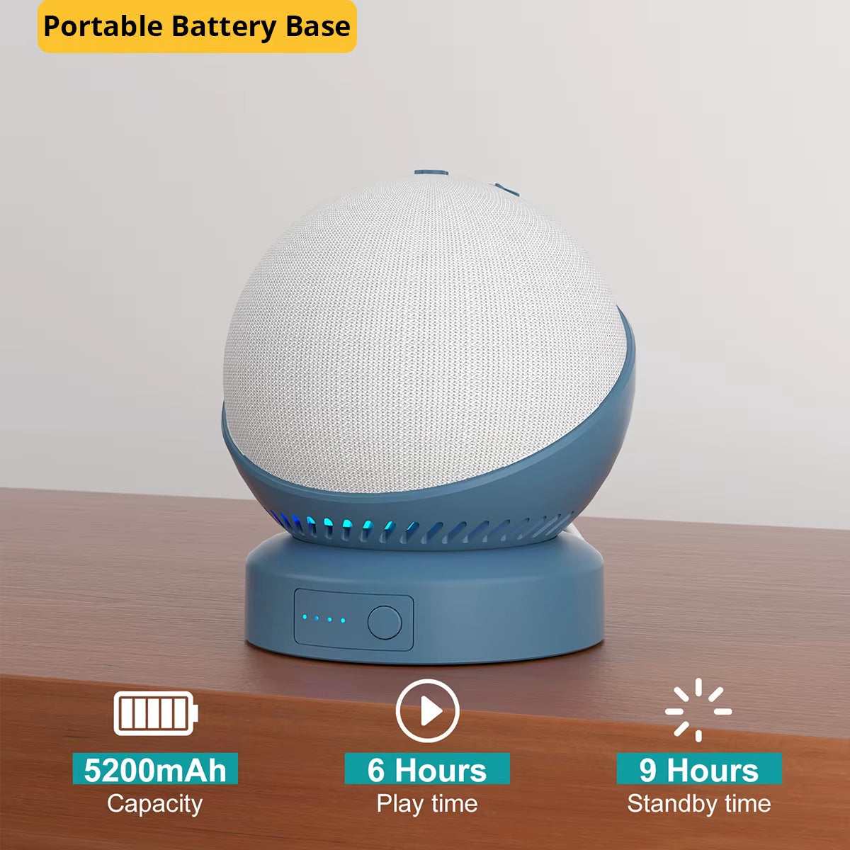 Battery Base for Echo Dot (5Th & 4Th) Rechargeable 5200Mah External Battery Black White Blue Make Your Smart Speaker Portable