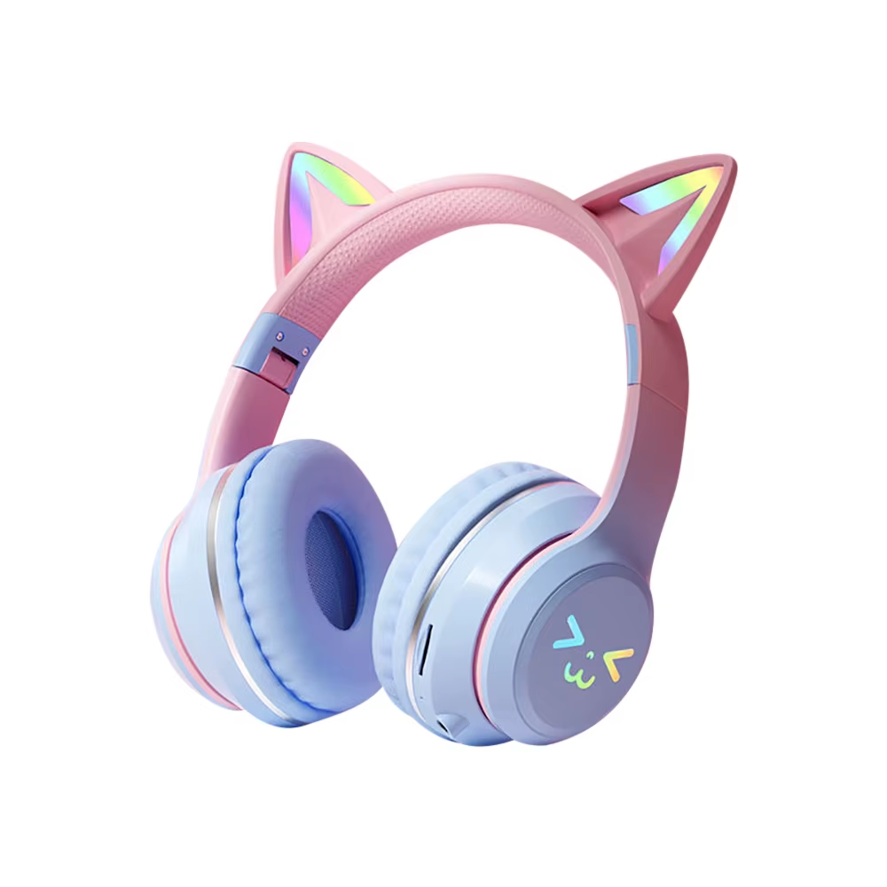 Gradient Wireless Headphones RGB Cute Cat Ear Bluetooth Earphones with Microphone Stereo Music Game Earphone Girls Kids Gifts