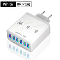 65W 6 Ports USB Charger Fast Charging QC3.0 Travel Charger for Iphone 14 Samsung Xiaomi Mobile Phone Adapter EU KR US UK Plug