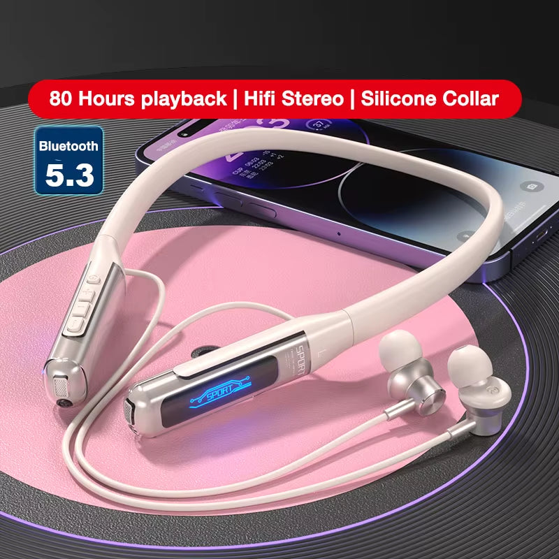 80 Hours Endurance Bluetooth Headphone with Microphone Wireless Headphones Bass Stereo Neckband Earphones Bluetooth 5.3