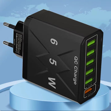 65W 6 Ports USB Charger Fast Charging QC3.0 Travel Charger for Iphone 14 Samsung Xiaomi Mobile Phone Adapter EU KR US UK Plug