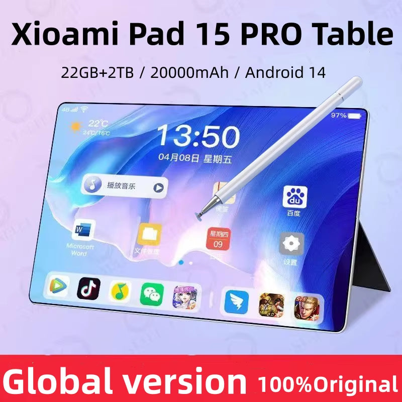 2025 Original Xioami Pad 15 Pro Tablet Android14 Snapdragon888 11Inch HD 22GB+2TB 20000Mah 5G Dual SIM Bluetooth Wifi GPS Tables