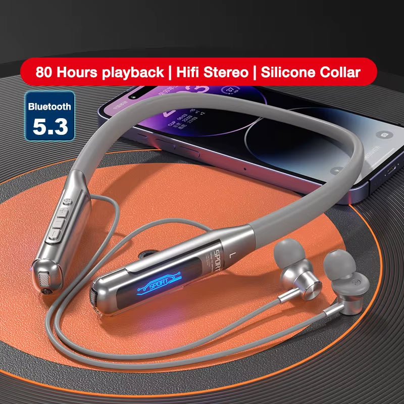 80 Hours Endurance Bluetooth Headphone with Microphone Wireless Headphones Bass Stereo Neckband Earphones Bluetooth 5.3