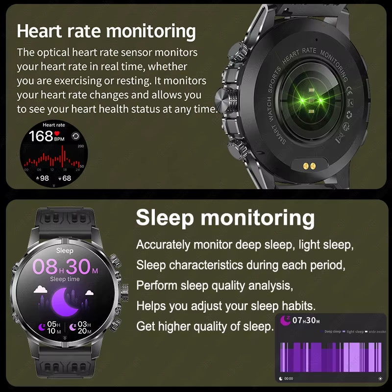 2025 New for Xiaomi Military Smart Watch Men IP68 Waterproof Outdoor Sports Fitness Tracker Health Monitor BT Call Smart Watch