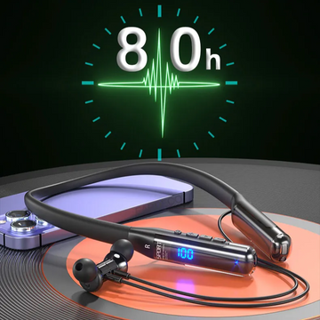 Casque Bluetooth 5.3 80h Autonomie avec Micro, Basses Stéréo, Neckband