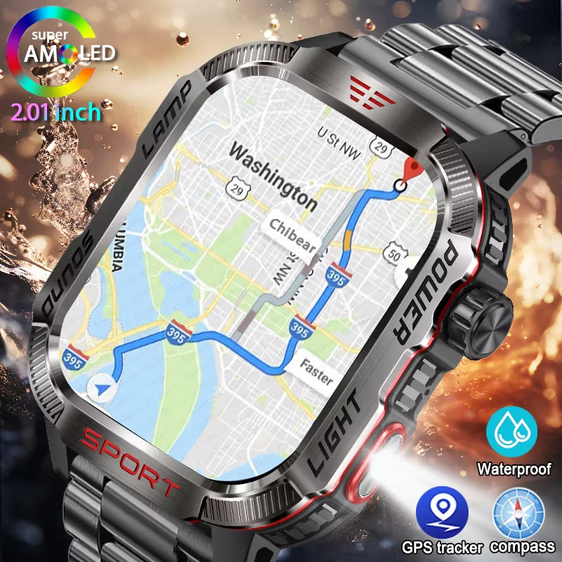 New for Huawei Xiaomi Military GPS Smart Watch Men Flashlight Compass Waterproof Outdoor Sport Tracker Bluetooth Call Smartwatch