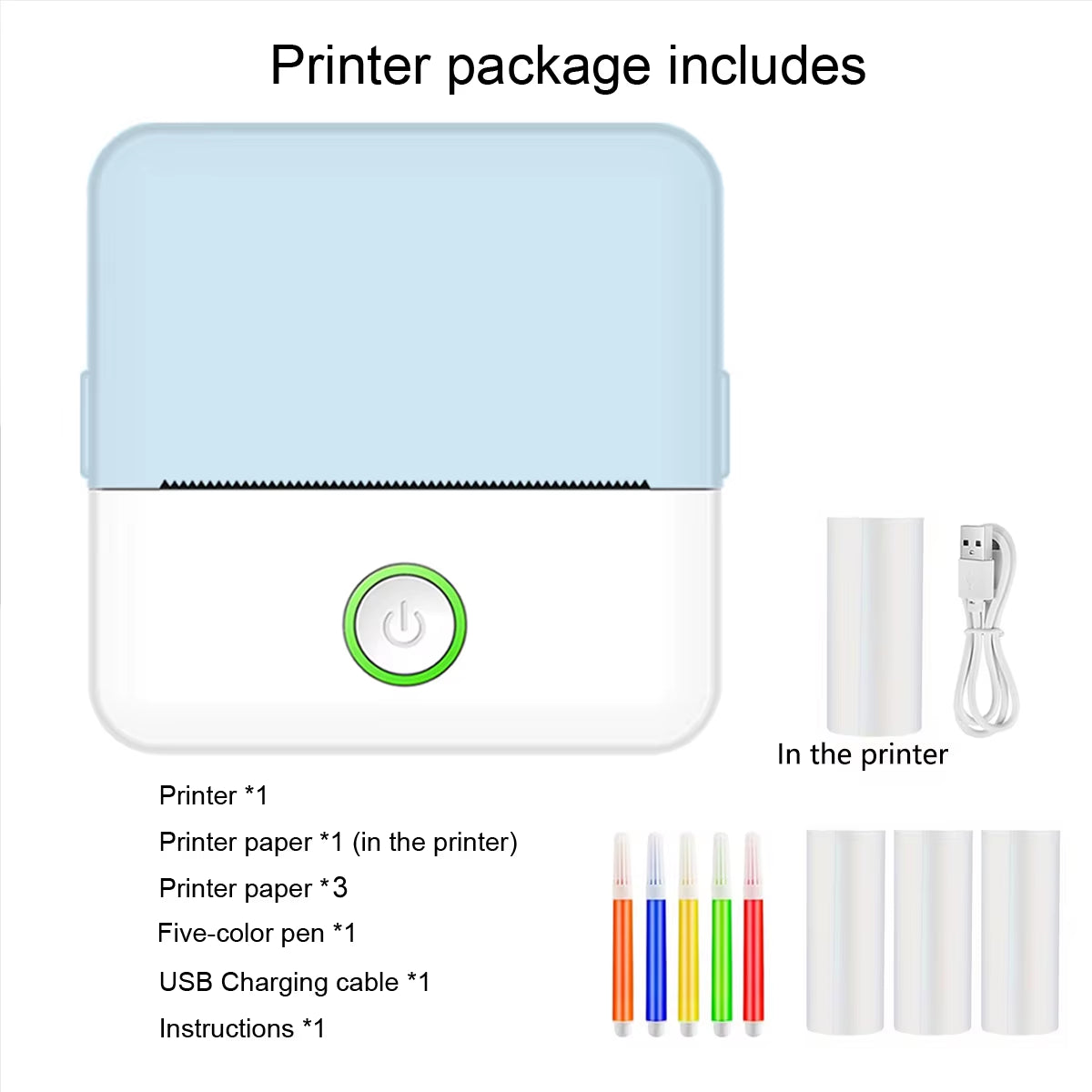 Mini Portabl Printer Inkless Sticker Maker, Free Cut Small Pocket Printer, Portable Thermal Printer for Photo Journal Notes Memo