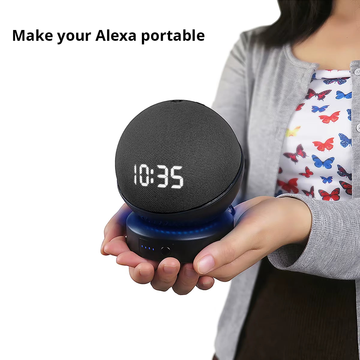 Battery Base for Echo Dot (5Th & 4Th) Rechargeable 5200Mah External Battery Black White Blue Make Your Smart Speaker Portable