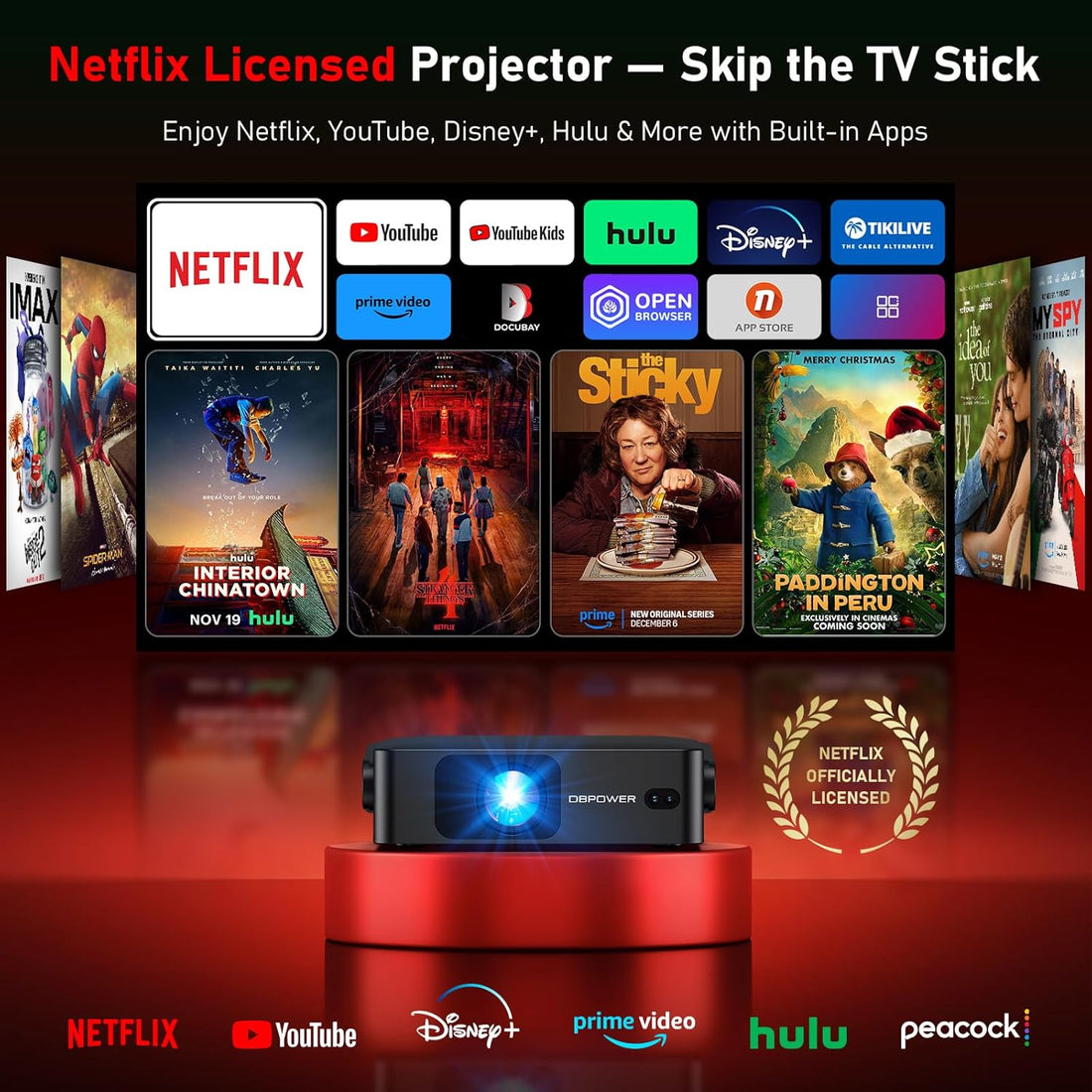 Smart Mini Projector N5 | Ultra-Slim 1.97" | WiFi 6 & Bluetooth | Netflix/Youtube/Disney+/Hulu | AI Auto Focus | 360° Stand | Full HD Home Cinema Portable (Black)